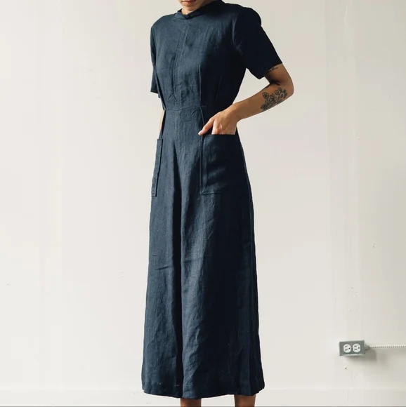 7115 by Szeki Mandarin Jumpsuit Navy XS - Picture 2 of 9